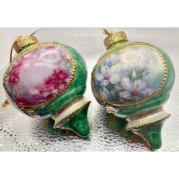 Hummingbird Floral 1998 Bradford Edition Ornaments Set of 2 Heirloom Porcelain - Picture 4 of 16